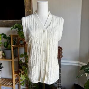 Vintage 90s Cream Cableknit Button Front Sweater Vest Size Small